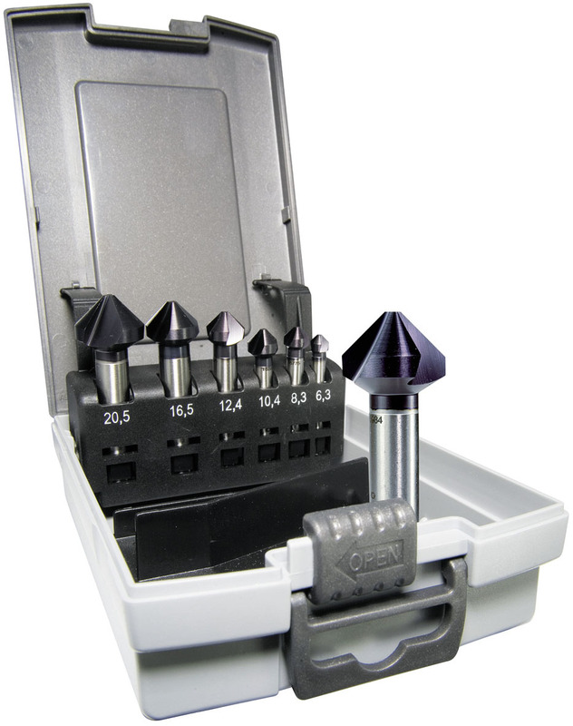 Kegel- u. Entgratsenker-Kassette 90° Set TiALN 6-tlg. 6.3 / 8.3 / 10.4 / 12.4 / 16.5 / 20.5 mm